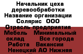 Начальник цеха деревообработки › Название организации ­ Солярис, ООО › Отрасль предприятия ­ Мебель › Минимальный оклад ­ 1 - Все города Работа » Вакансии   . Ненецкий АО,Нижняя Пеша с.